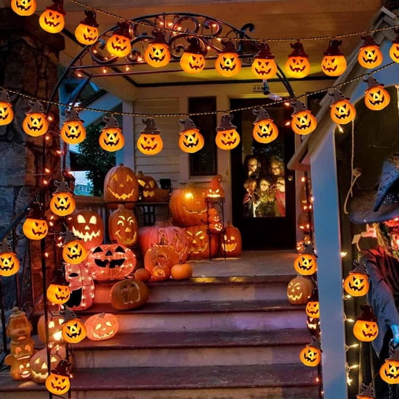 BDIUA-Upgraded Solar Pumpkin Lights for Halloween Decorations Outside,Spooky Pumpkin Lights String for Outdoor Halloween Yard Decoration,Porch Decor, Camper Party Door Window Tree Decor