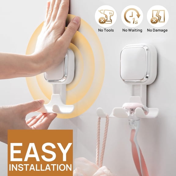 BDIUA-Vacuum Suction Cup Razor Holder for Shower 2 Pack, Heavy Duty Shower Hooks for Towel, Loofah, Razor, Cell Phone, Damage-Free Hanging Plated Suction Cup Hooks, Easy to Install and Reuse, White