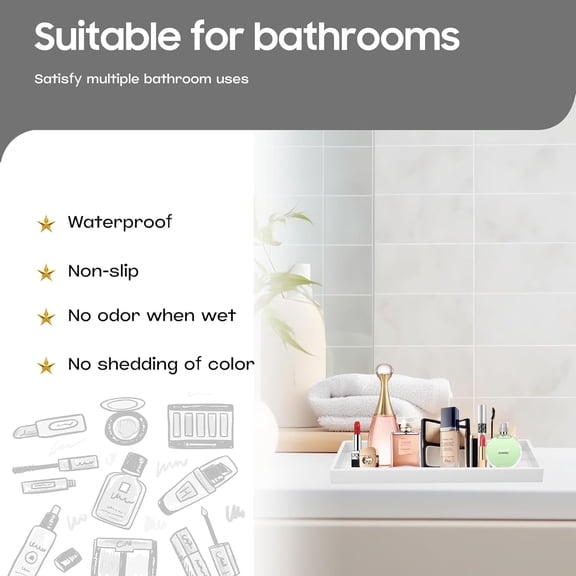 BDIUA-Vanity and Bathroom Tray, 11.8" ABS Countertop Organizer,Waterproof Vanity Tray for Toilet Tank,Perfume,Soap,Keys,Bathroom Accessories,Kitchen and Bath Trays,Non Slip Small Trays,White