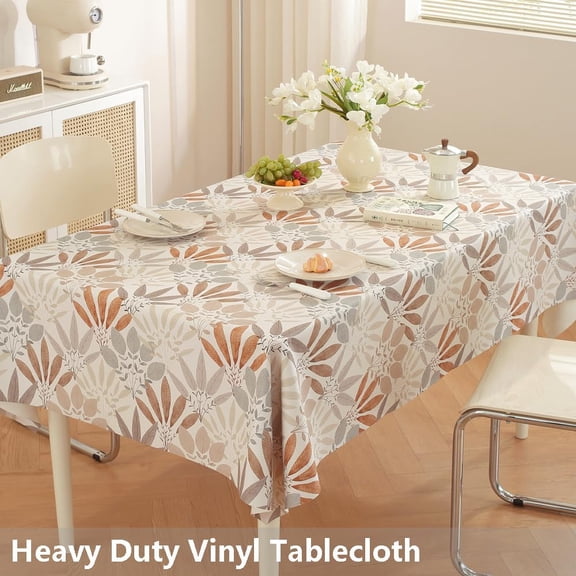 BDIUA-Vinyl Tablecloth Plastic Table Cloth Square Table Outdoor Tablecloths Waterproof Picnic Tables Cover (54'' x 54'', Leaf Pattern)