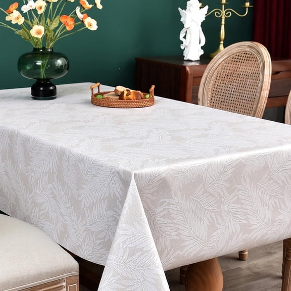 BDIUA-Vinyl Tablecloths Square 55 x 55 Inch, Waterproof Square Tablecloth Vinyl Table Cover Beige Leaves Table Cloth for Kitchen, Party, Wedding, Picnic, Outdoor Tablecloth