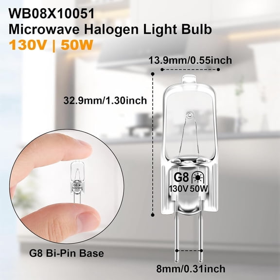 BDIUA-WB08X10051 WB08X10057 Microwave Oven Light Bulb Compatible with GE Over Range Microwave Hoods, Kitchen Over Stove Light, 130V 50W G8 Halogen Bulb, 950 Lumens Bright Oven Hood Light (Pack of 2)