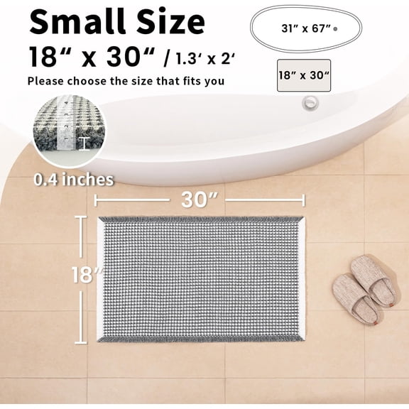 BDIUA-Waffle Bath Mat - Boho Bathroom Rugs Non Slip Washable, Super Absorbent & Quick Dry, Small Bath Mats Farmhouse Bathroom Decor, 18'' x 30'', Dark Grey and White