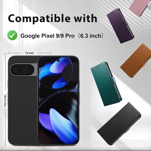 BDIUA-Wallet Flip Case for Google Pixel 9/9 Pro - [RFID Blocking] Luxury PU Leather Card Holder Magnetic Phone Cover with Kickstand,Shockproof Protective Case,Green