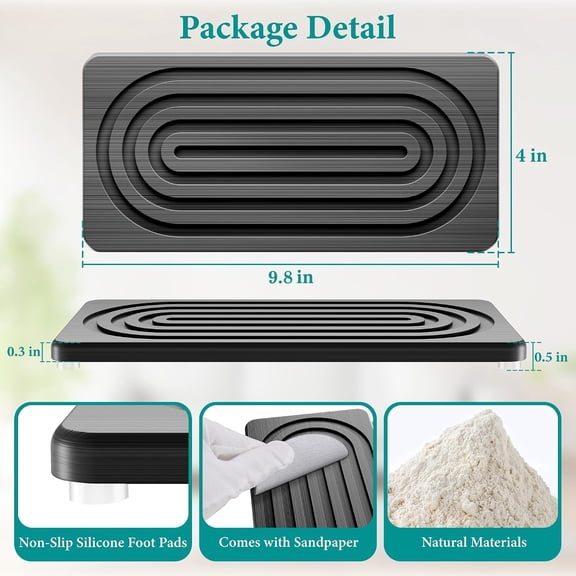 BDIUA-Water Absorbing Stone Tray, Quick Drying Diatomite Bathroom Tray Countertop, Stone Drying Mat for Kitchen Counter, Soap Dish Dispenser Vanity Organizer, Dark Grey-A-9.8" x 4"