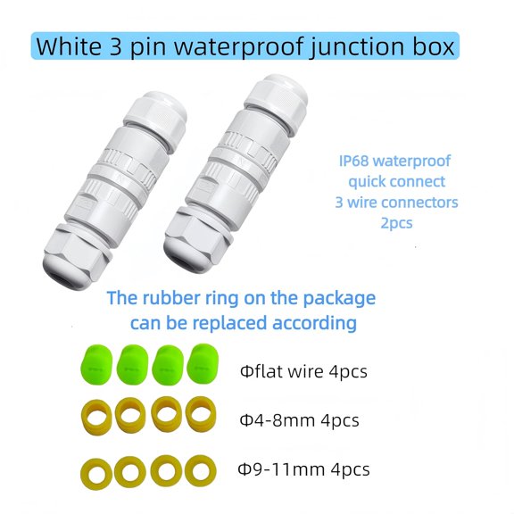 BDIUA-Waterproof Junction Box IP68, M20-3Pin Outdoor Electrical Box, Waterproof Splice Connector with Male Female Connectors for Outdoor Light Repair Kit,Cable Extension