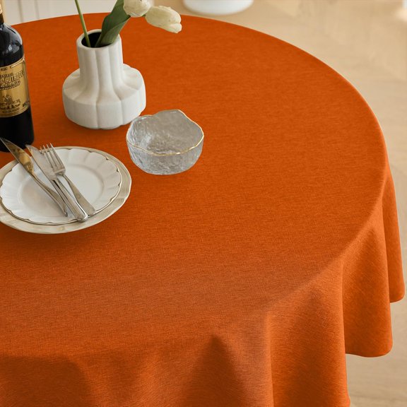 BDIUA-Waterproof Round Tablecloth for Round Dining Table, Decorative Rustic Soft Wipeable Table Cloths Cover Indoor Outdoor Use for Holiday,Wedding, Kitchen (70 Inch,Round (4-6 Seats),Rust)