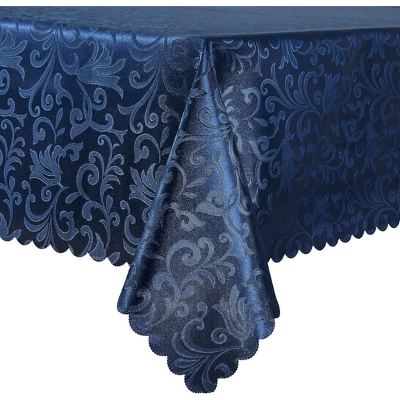 BDIUA-Wave Scroll Damask Jacquard Square Deep Sea Blue Tablecloth 52"X52"Wipeable Table Cover for Dining Table, Buffet Parties and Camping