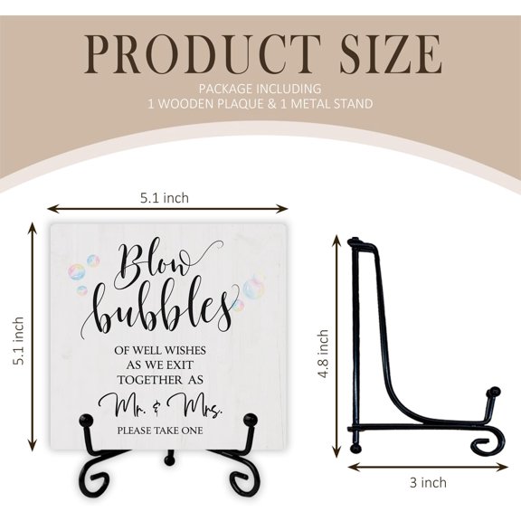 BDIUA-Wedding Bubbles Sign, 5x5 Inches, Wooden Plaque, Modern Style, Tabletop Decor