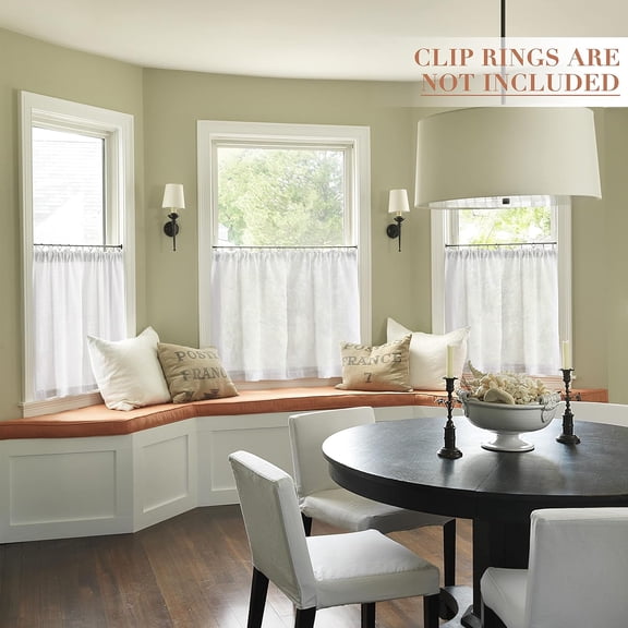 BDIUA-White Linen Kitchen Curtains 24 Inch Length Rustic Farmhouse Country Boho Short Cafe Semi Sheer Curtains Rod Pocket Tiers for Small Half Window Bathroom Shower Room Basement Laundry Room RV,2 P