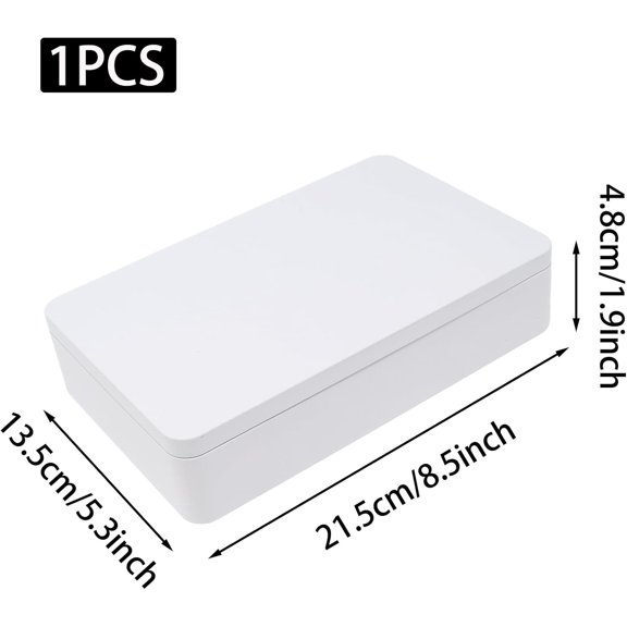 BDIUA-White Metal Tin Box with Lid, 8.5 x 5.3 x 1.9 Inch Rectangular Empty Tin Box for Home Storage