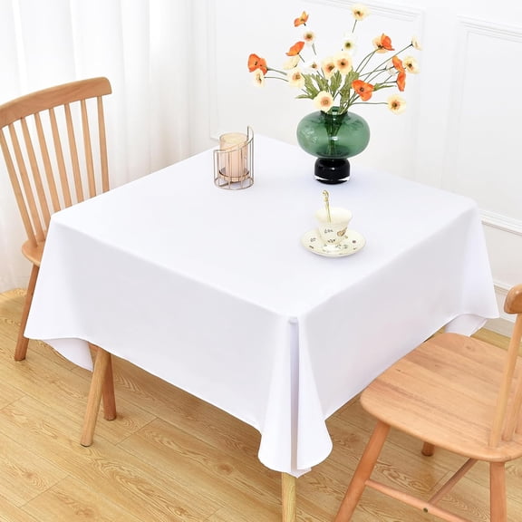 BDIUA-White Square Tablecloth 52x52 inch, Heavy Duty Polyester Fabric Table Cloth, Reusable Washable Solid Table Cover for Dining, Kitchen, Party, Wedding, Indoor Outdoor Tabletop Decoration