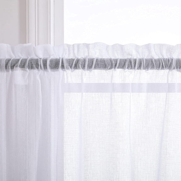 BDIUA-White Tier Curtains for Kitchen Door 30 Inch Length 2 Panel Set Rod Pocket Casual Weave Linen Textured Cafe Curtain Light Filtering Semi Sheer Short Curtains for Bathroom Tiny Half Window 30x30