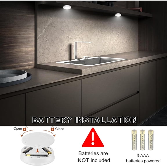 BDIUA-Wireless LED Puck Lights, Touch Activated Tap Ligh, Battery Operated Stick On Lights for Under Cabinet, Kitchen, Closet & Counters, 3-Pack, White