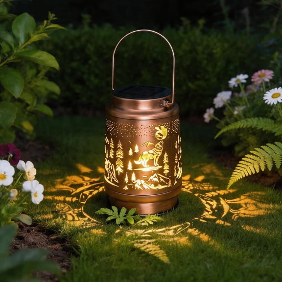 BDIUA-Wolf Decor Solar Lantern - Solar Lights Outdoor Waterproof Metal Hanging Lighting Lamp for Yard Garden Patio Lawn Walkway Decorative Table Art Ornaments Birthday Gift for Women Men Mom Father