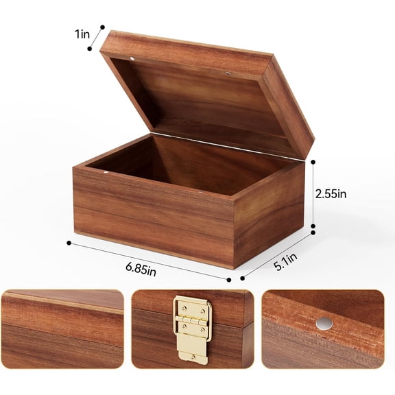BDIUA-Wooden Keepsake Box, Acacia Memory Box with a Hinged Lid, Wooden Storage box, for Picture Letter Time Capsule - Wooden Gift Boxes (Small)