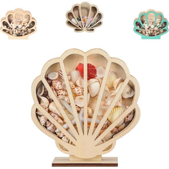 BDIUA-Wooden Seashell Display Case with Acrylic Panel - Storage Box for Shells, Sea Glass, Starfish & Shark Teeth Collection