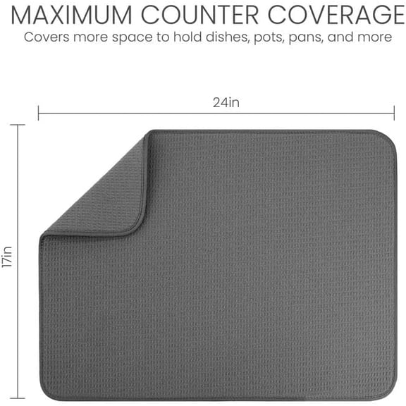 BDIUA-XL Dish Drying Mat 18" X 24" Super Absorbent Microfiber Dish Drying Mat for Kitchen Counter, Dry Pad for Dishes, Utensils, Pots and Pans (DARK GRAY)