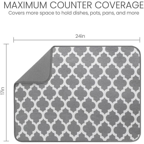BDIUA-XL Dish Mat 24" x 17" ( LARGEST MAT ) Microfiber Dish Drying Mat , Super absorbent ( Trellis )