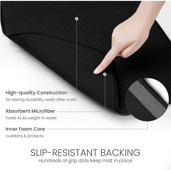 BDIUA-XL Dish Mat Microfiber Dish Drying Mat, Super absorbent (Black, 17" x 24")