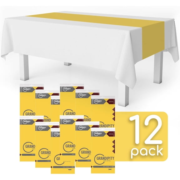BDIUA-Yellow 12 Pack Premium Disposable Plastic Table Runner 14 x 108 Inch. Table Runner for Dinner Parties & Events by
