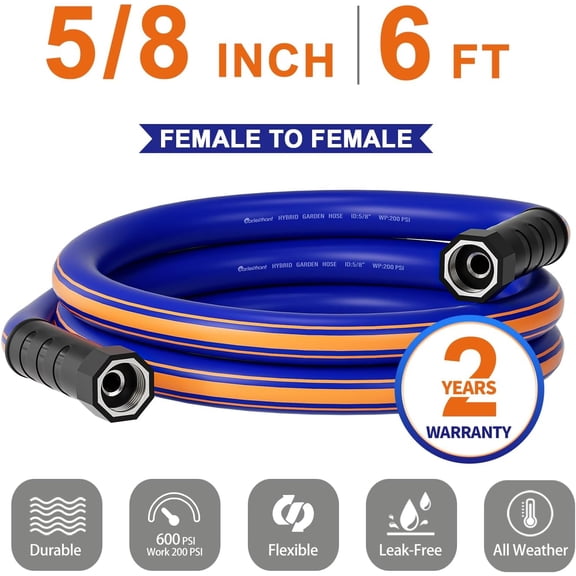 BDIUA-short garden hose 6 feet x 5/8Inch, Female to Female Hose with Swivel Handle, Heavy Duty, Flexible, Sturdy, Lightweight, Double Females Fittings, Ideal for Hose Reel