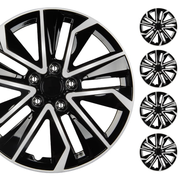 BDK 16 Inch Hubcaps Set of 4 – OEM Replacement Snap-On Wheel Rim Covers - Universal Fit Car Wheel Cover for Cars, Trucks, SUV, Vans Durable ABS Black & Silver 10-Spoke Hub-Cap Car Accessories Exterio