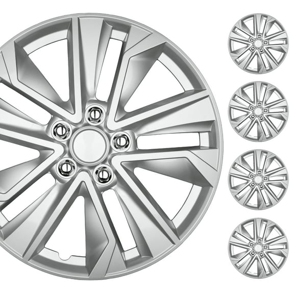BDK 16 Inch Hubcaps Set of 4  OEM Replacement Snap-On Wheel Rim Covers - Universal Fit Car Wheel Cover for Cars, Trucks, SUV, Vans Durable ABS Silver 10-Spoke Hub-Cap Car Accessories Exterior