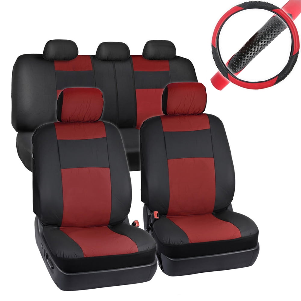 BDK 2Tone PU Leather Car Seat Covers Split Bench Side Airbag Safe with