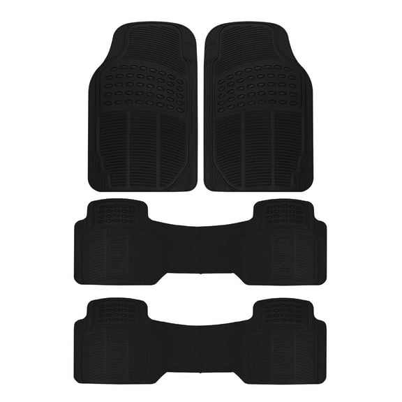 BDK 3-Row ProLiner Original Heavy Duty 4pc Front & Rear Rubber Floor Mats for Car SUV Van (Fits 3rd Row Vehicles) - All Weather Protection Universal Fit (Black)