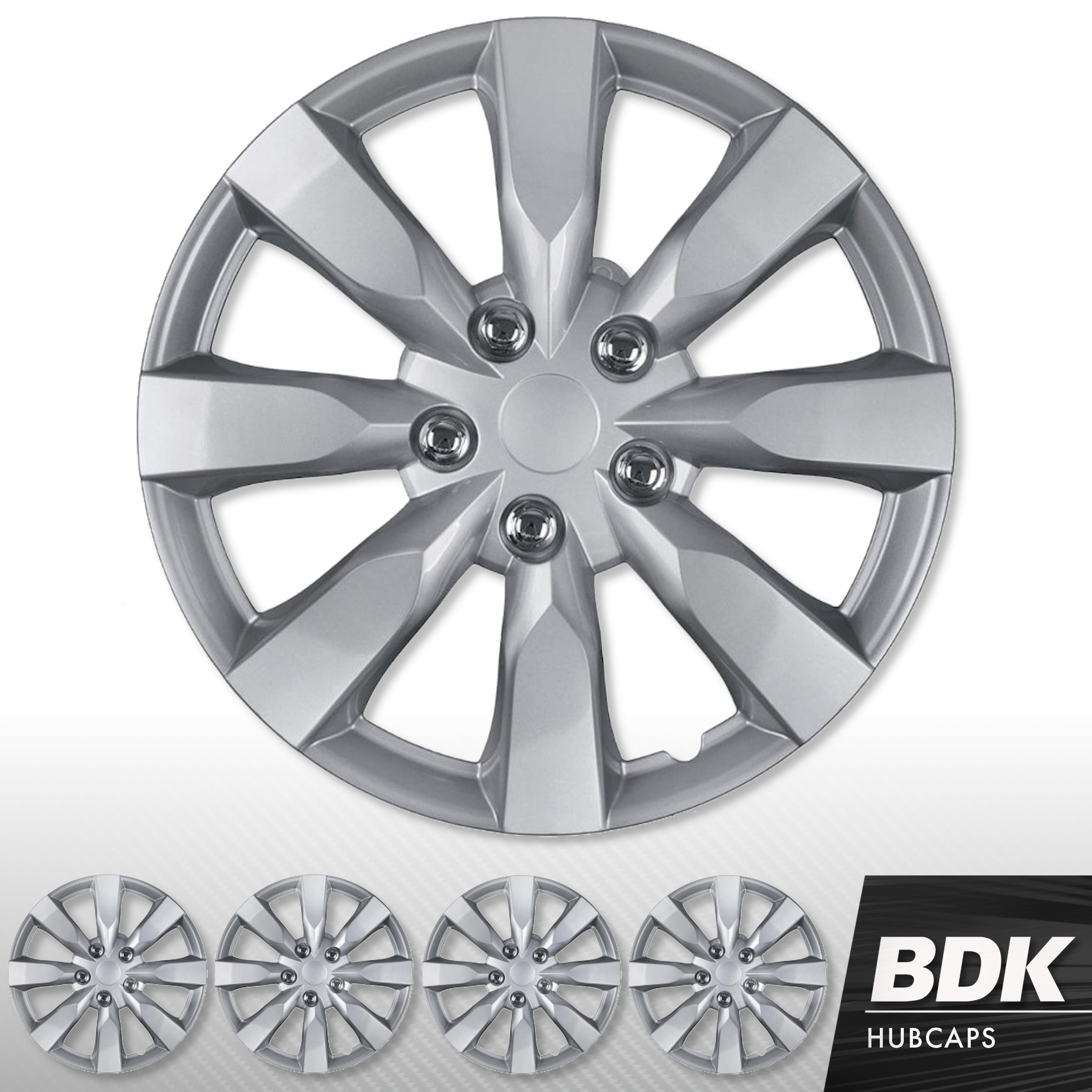 BDK (4 Pack) of Premium 16" inch Hubcap Wheel Cover Replacements for OEM Steel Wheels, High Grade ABS with Retention Ring, KT-1042-16