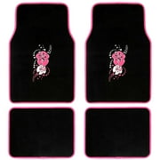 BDK 4-Piece Design Carpet Floor Mat Set - (Hawaiian Flower Pink) (Licensed Products, Secure Backing)