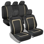 BDK Advanced Performance Car Seat Covers - Instant Install Sideless Fronts + Full Interior Set for Auto (Beige)