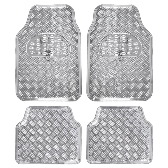 BDK All-Weather Diamond Pattern Rubber Car Floor Mats, 4-Piece Heavy Duty Set, Universal Non-Slip Easy-to-Clean, for Truck SUV Van, Silver