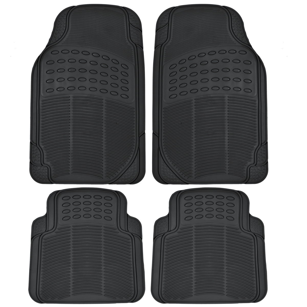 BDK All Weather Rubber Floor Mats for Car SUV & Truck - 4 Pieces Set (Front & Rear), Trimmable, Heavy Duty Protection (Black) - image 1 of 4