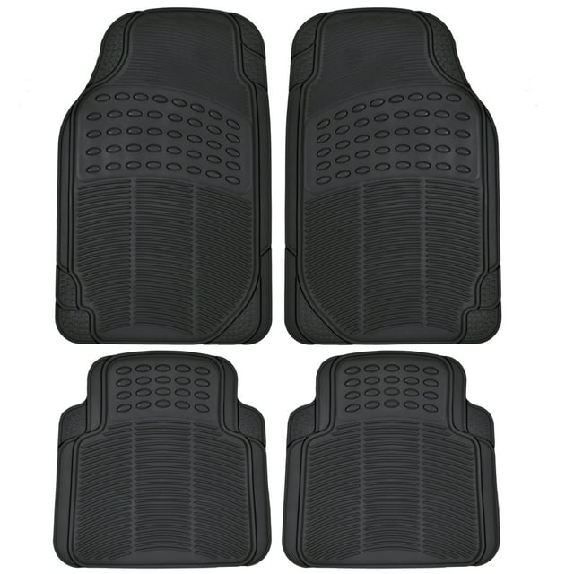 BDK All Weather Rubber Floor Mats for Car SUV & Truck - 4 Pieces Set (Front & Rear), Trimmable, Heavy Duty Protection (Black)