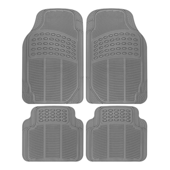 BDK 3-Piece Gray Rubber Floor Mats (Front + Rear), Heavy Duty Universal Fit Liners for Cars SUVs Trucks Vans, All Weather Protection Anti-Slip Nibs, Flexible Contours Fits Most Vehicles