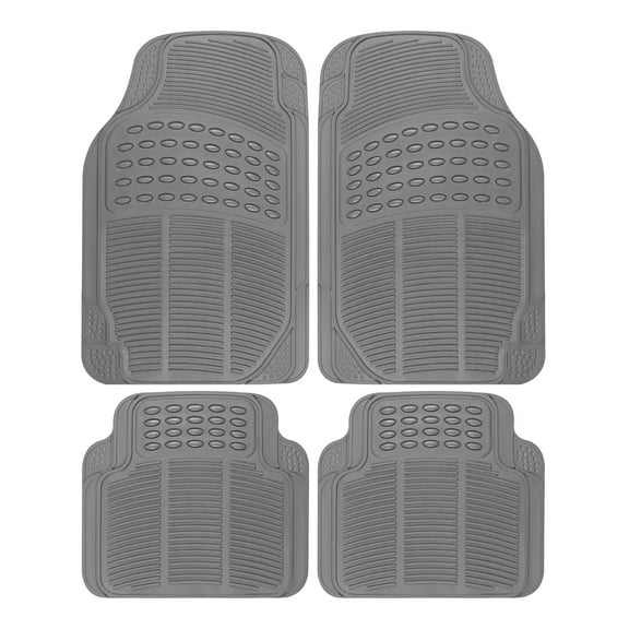 BDK 3-Piece Gray Rubber Floor Mats (Front + Rear), Heavy Duty Universal Fit Liners for Cars SUVs Trucks Vans, All Weather Protection Anti-Slip Nibs, Flexible Contours Fits Most Vehicles