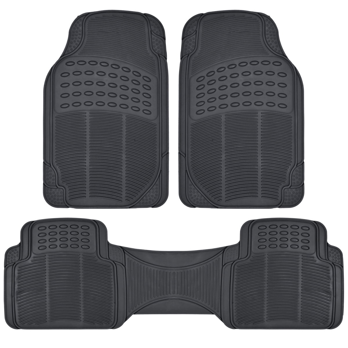 BDK All Weather Solid Rubber Trimmable Front and Rear 3-Piece Universal Car  Van Truck Floor Mats Set