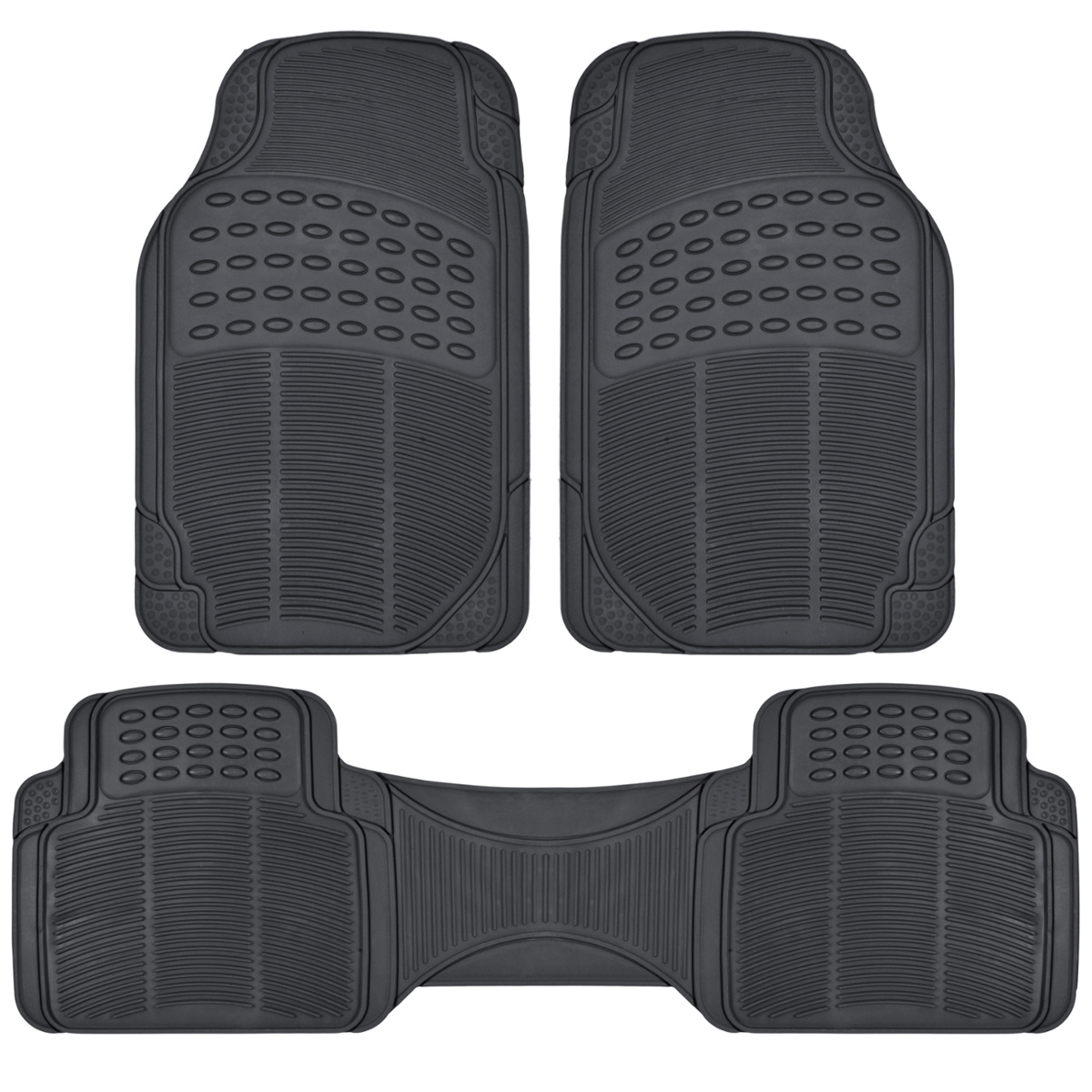 BDK All Weather Solid Rubber Trimmable Front and Rear 3-Piece Universal Car Van Truck Floor Mats Set - image 1 of 4