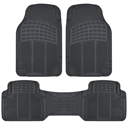 BDK All Weather Solid Rubber Trimmable Front and Rear 3-Piece Universal Car Van Truck Floor Mats Set