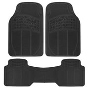 BDK M783 DuraChannel Heavy Duty Rubber Car Floor Mats Liner for Auto - All Weather 3 Piece Set Front & Rear, Fits Car Truck SUV Van, Universal Trim to Fit