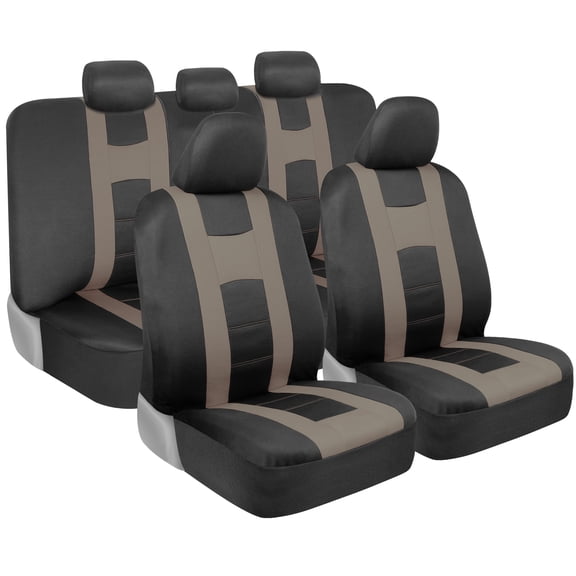 BDK Beige Car Seat Covers Full Set, Two-Tone Front Seat Covers with Matching Back Seat Cover for Cars, PolyCloth Car Seat Protectors with Split Bench Design, Automotive Interior Covers