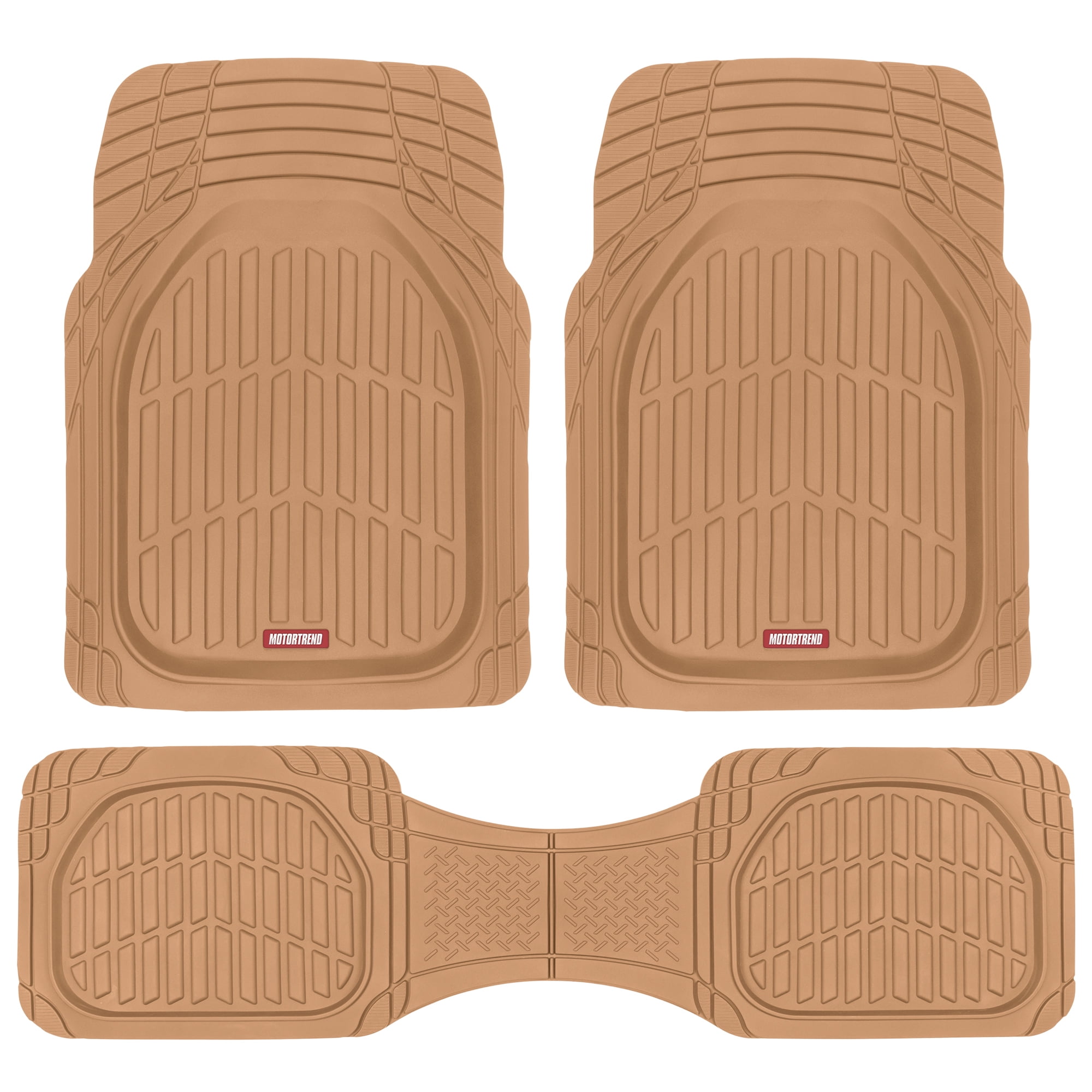 BDK Beige Heavy Duty Front & Rear Rubber Floor Mats Universal Liners for Car SUV Van & Truck, All Weather Protection with Anti-Slip Nibs, Fit Contours of Most Vehicles