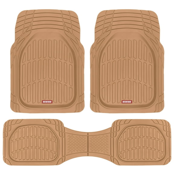 BDK Beige Heavy Duty Front & Rear Rubber Floor Mats Universal Liners for Car SUV Van & Truck, All Weather Protection with Anti-Slip Nibs, Fit Contours of Most Vehicles