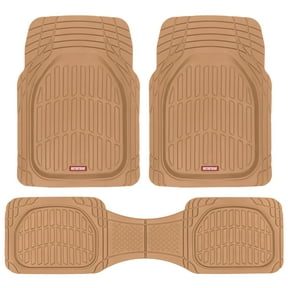 Motor Trend FlexTough Deep Dish Rubber Car Floor Mats, Heavy Duty All-Weather Set, Trim-to-Fit Anti-Slip Contour Liners, for Car SUV Truck Van, Beige