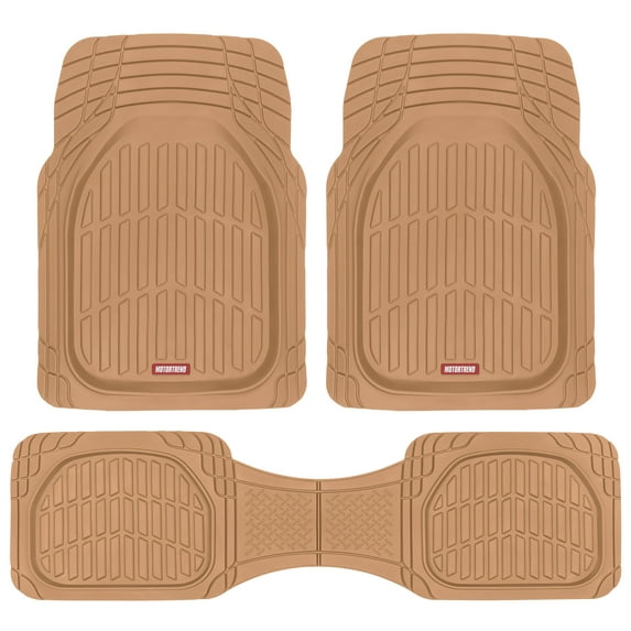 BDK Beige Heavy Duty Front & Rear Rubber Floor Mats Universal Liners for Car SUV Van & Truck, All Weather Protection with Anti-Slip Nibs, Fit Contours of Most Vehicles
