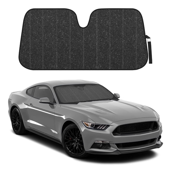BDK Black Glitter Accordion Windshield Sun Shade, Reflective Dual-Layer 58" x 27"