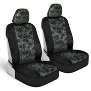 BDK Black Maui Car Seat Covers for Front Seats, 2 Pack   Tropical Pattern with Matching Headrest, Sideless Design for Easy Installation, Fits Most Car Truck Van and SUV