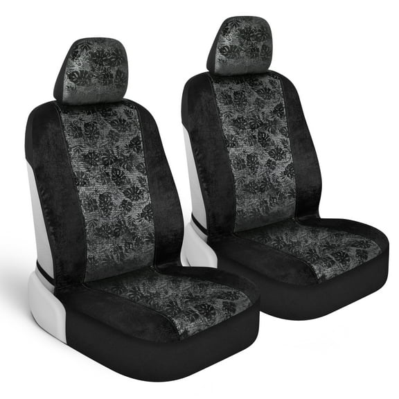 BDK Black Maui Car Seat Covers for Front Seats, 2 Pack Tropical Pattern with Matching Headrest, Sideless Design for Easy Installation, Fits Most Car Truck Van and SUV